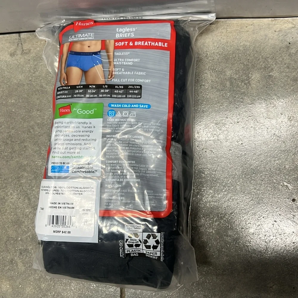 Hanes Men's‎ Tagless Briefs - Black and Gray 7 Briefs